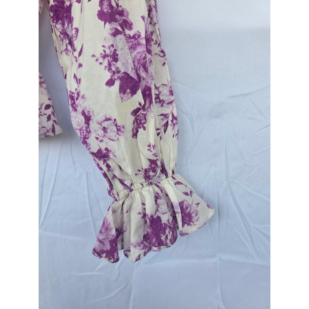 Flying Tomato Purple Floral Off The Shoulder Smocked Peplum Blouse Cotton Medium - Picture 7 of 12